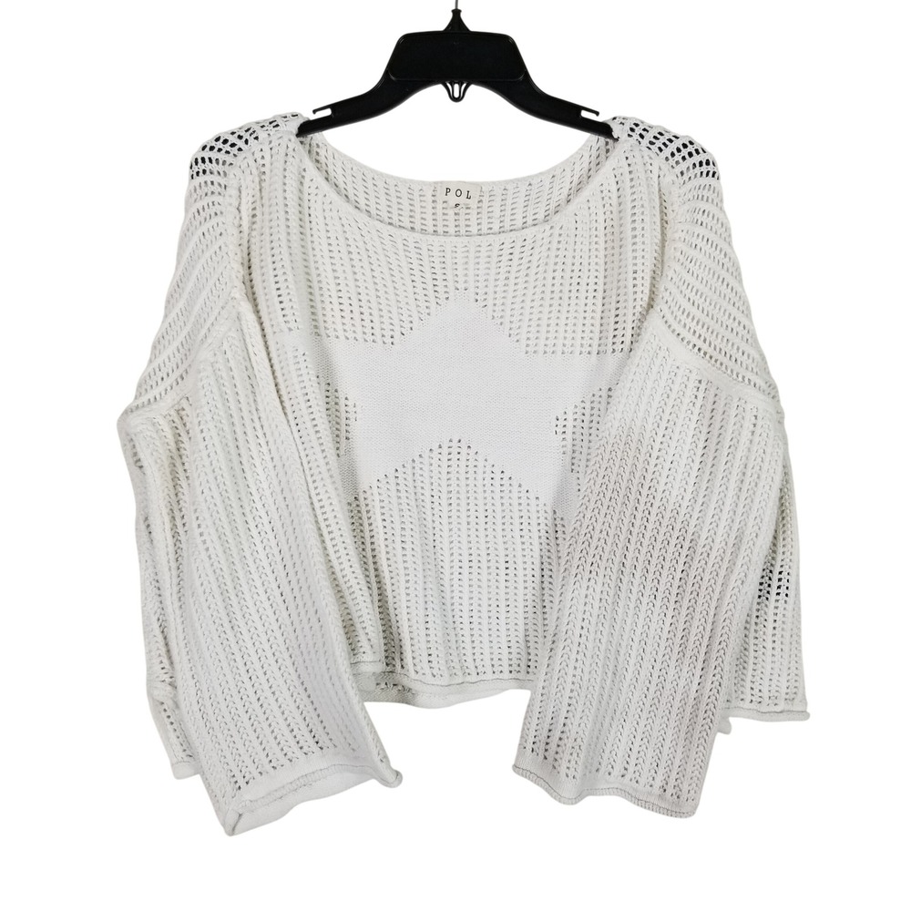 POL Star Open Knit Sweater Womens Small White UST200 Oversized Crochet Boho